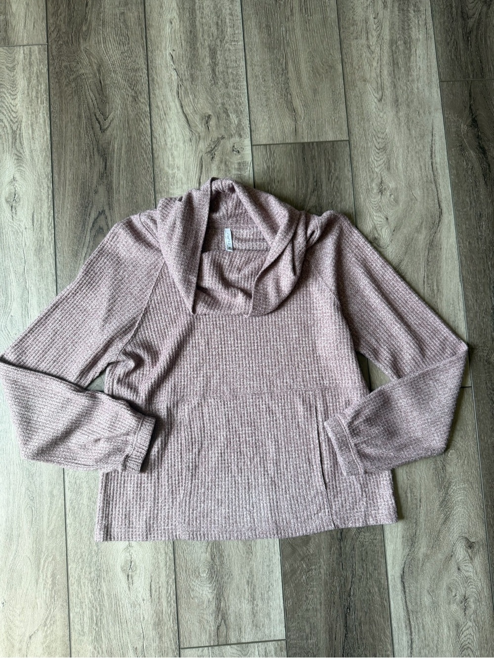 A Supply- Cozy Waffle-Knit Cowl Neck Sweater in Dusty Rose